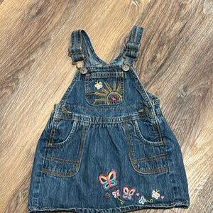 OshKosh Denim Overall Dress size 13 months butterfly sun embroidered
